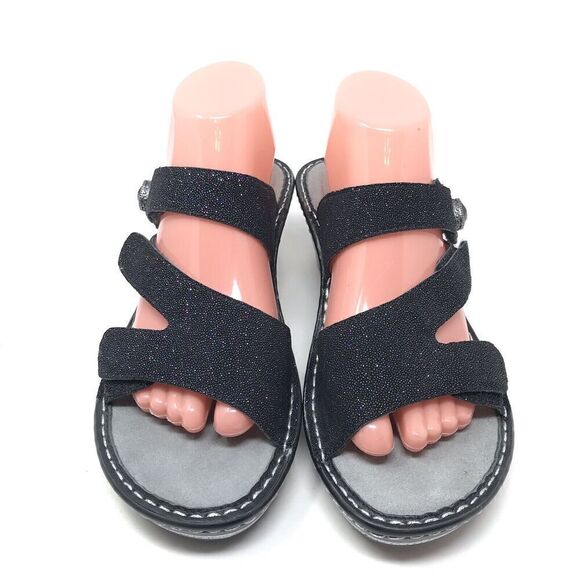 Alegria PG Lite Women Size 40 9.5-10 Black Glitter Sparkle Heel Sandals Open Toe - Picture 4 of 13